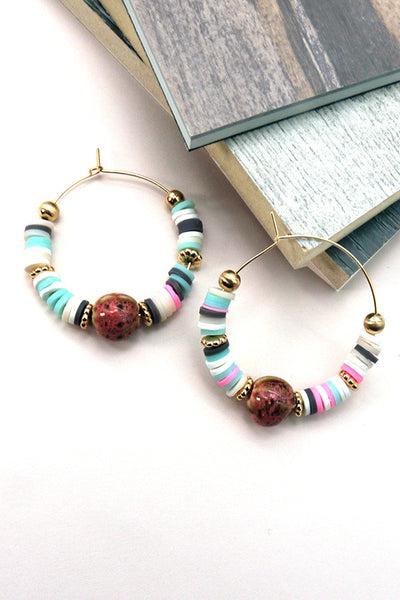 HEISHI DISC BEAD STONE DROP EARRINGS | 51E2070903