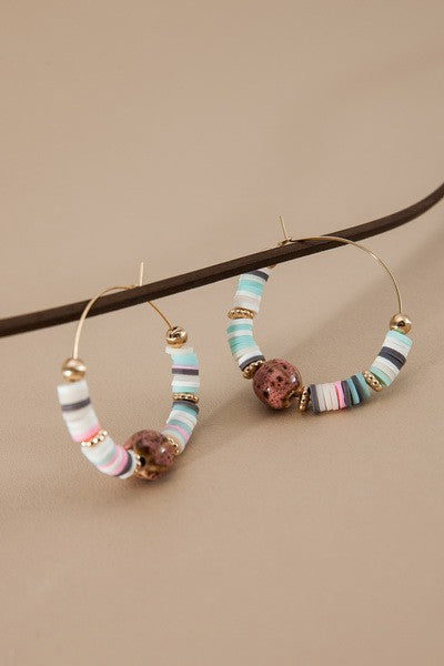 HEISHI DISC BEAD STONE DROP EARRINGS | 51E2070903