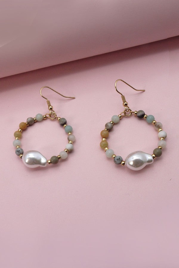 NATURAL STONE BEADED PEARL DROP EARRINGS | 51E2070946