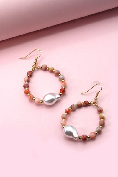 NATURAL STONE BEADED PEARL DROP EARRINGS | 51E2070946