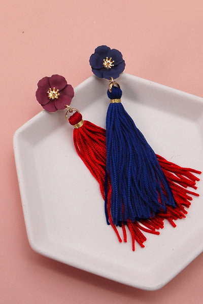 FLOWER THREAD TASSEL DROP EARRINGS | 51E2070952