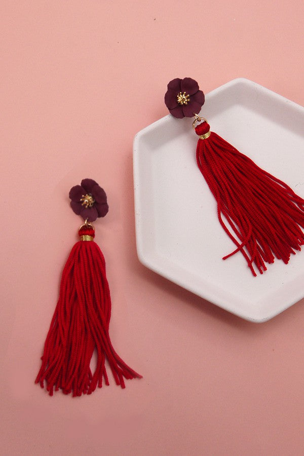 FLOWER THREAD TASSEL DROP EARRINGS | 51E2070952