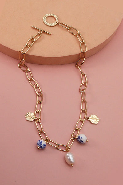 PORCELAIN BEAD LINK CHAIN NECKLACE | 51N2070921