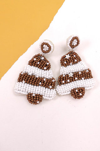 GOLD WHITE SEED BEAD TREE EARRINGS | 40E283