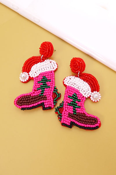 XMAS SNOW BOOT SEED BEAD EARRINGS | 40E282