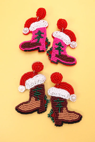 XMAS SNOW BOOT SEED BEAD EARRINGS | 40E282