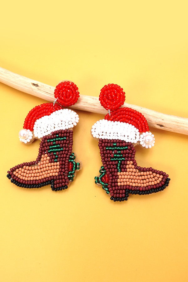 XMAS SNOW BOOT SEED BEAD EARRINGS | 40E282