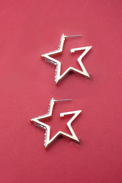 BAGUETTE STONE STAR HOOP EARRINGS | 31E23151