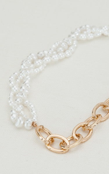 GRACEFUL PEARL LINK CHAIN NECKLACE | 47N19755
