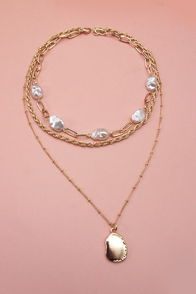 MULTI LAYER PEARL CHARM PENDANT NECKLACE | 47N19758