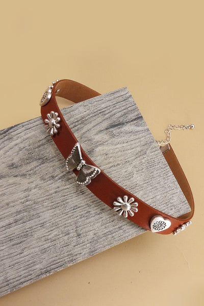 CHARM MIX FAUX VEGAN LEATHER CHOKER NECKLACE | 52N208142