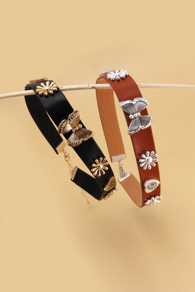 CHARM MIX FAUX VEGAN LEATHER CHOKER NECKLACE | 52N208142