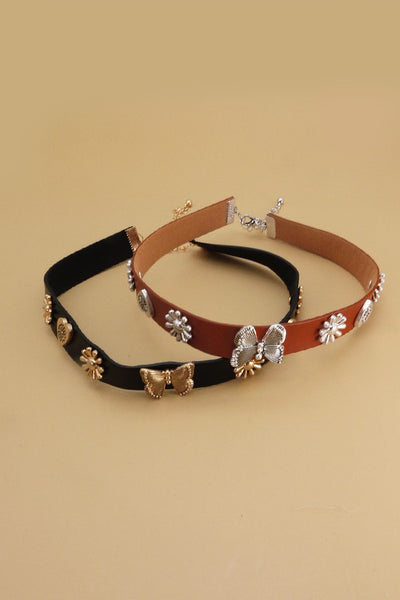 CHARM MIX FAUX VEGAN LEATHER CHOKER NECKLACE | 52N208142