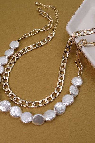 DOUBLE LAYER FLAT PEARL NECKLACE | 52N208112