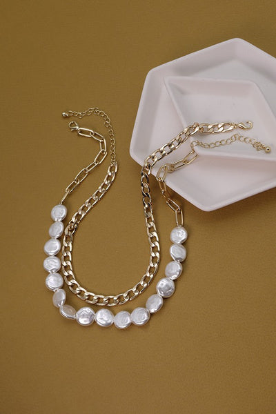 DOUBLE LAYER FLAT PEARL NECKLACE | 52N208112