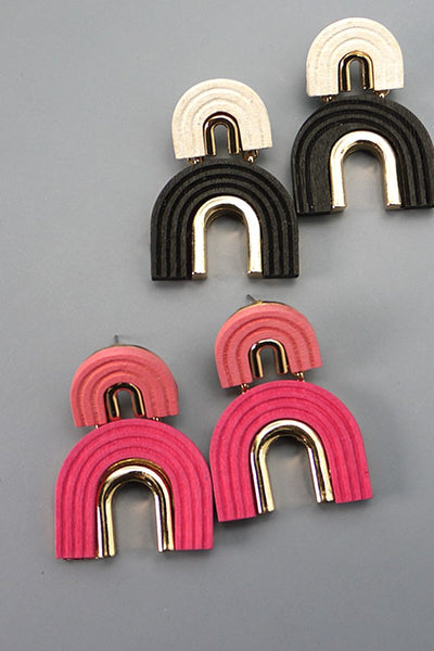 DOUBLE U SHAPE WOOD EARRINGS | 52E2081132