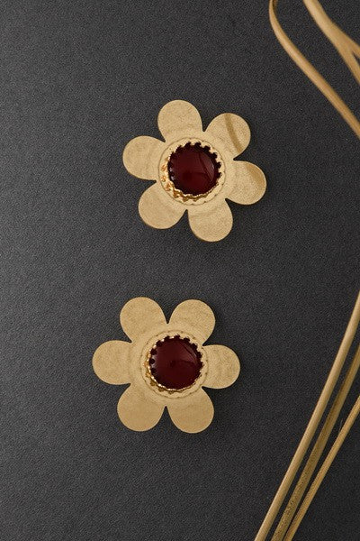 STONE FLOWER STUD EARRINGS | 51E2080155