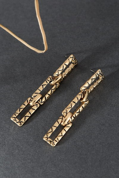 CARVED OPEN RECTANGLE DROP EARRINGS | 31E22919