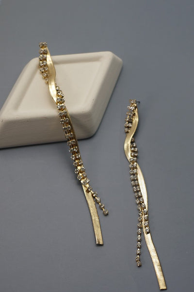 RHINESTONE SNAKE CHAIN TWISTED LINEAR EARRING | 52E2081914