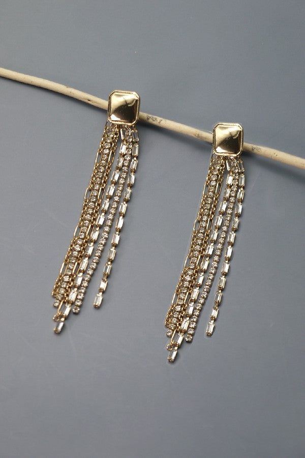 RHINESTONE CHAIN FRINGE SQUARE POST EARRINGS | 52E2081913