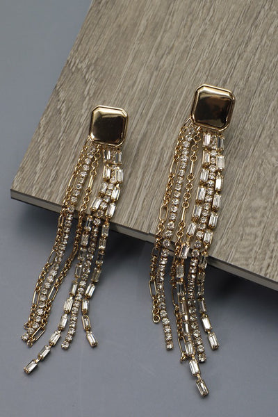 RHINESTONE CHAIN FRINGE SQUARE POST EARRINGS | 52E2081913