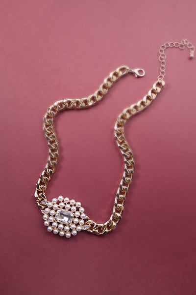 PEARL RHINESTONE PEDNAT NECKLACE | 71N220997