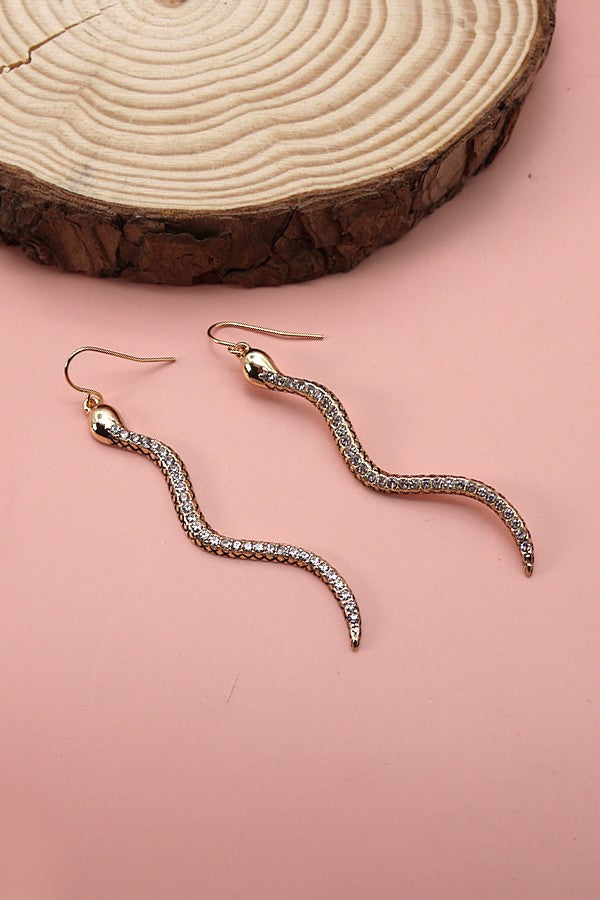 RHINESTONE LONG SNAKE DROP EARRINGS | 31E23022