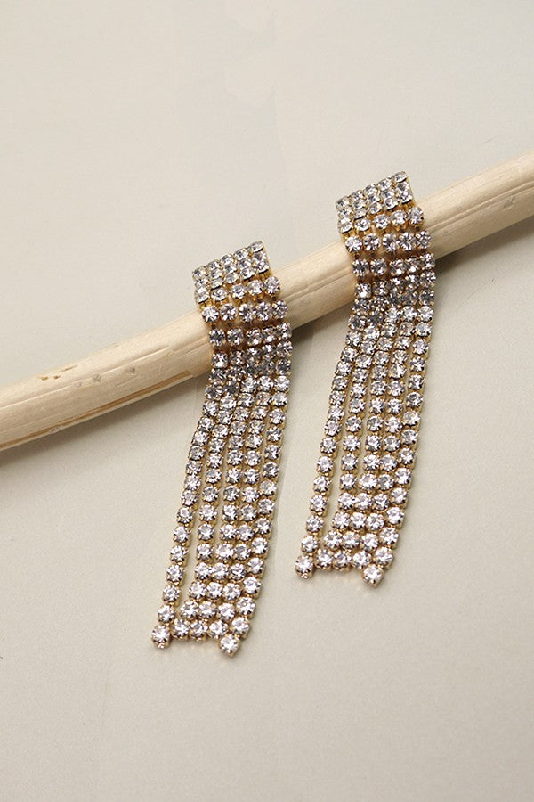 RHINESTONE FRINGE LONG EARRINGS | 31E23021