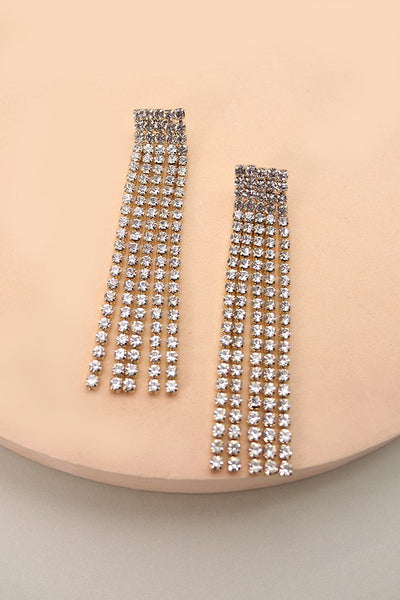 RHINESTONE FRINGE LONG EARRINGS | 31E23021