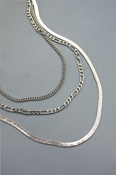 SILVER MULTI HERRINGBONE LAYER CHAIN NECKLACE | 52N2090516