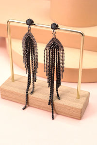 BLACK RHINESTONE FRINGE DROP EARRINGS | 52E2090517