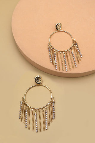 ROUND RHINESTONE TASSEL DROP EARRINGS | 52E2090574