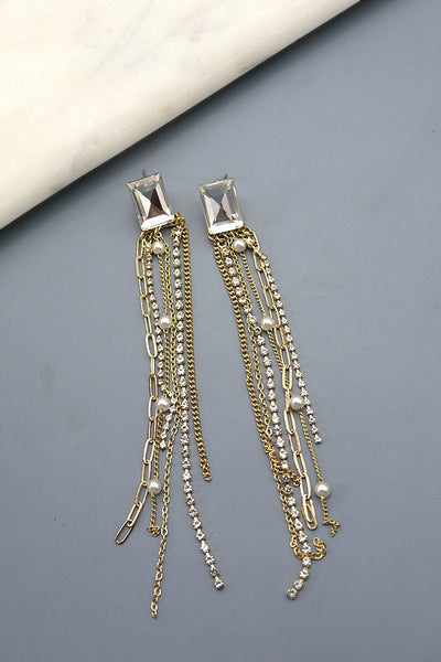 RHINESTONE POST MIX PEARL LONG DROP EARRINGS | 52E2090521