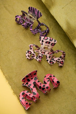 ANIMAL PRINT SHINY ACETATE HAIR CLAW CLIPS | 40H517