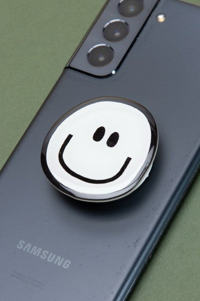 BLACK AND WHITE SMILEY PHONE GRIP HOLDER  | 40PH4022