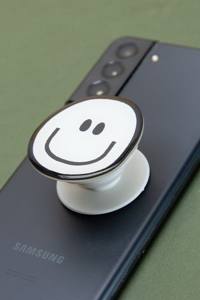 BLACK AND WHITE SMILEY PHONE GRIP HOLDER  | 40PH4022