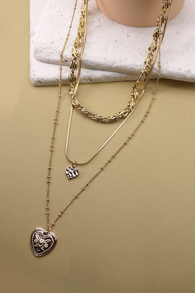 DOUBLE HEART CHARM LAYER NECKLACE | 25N556