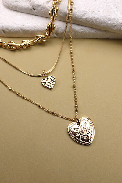 DOUBLE HEART CHARM LAYER NECKLACE | 25N556