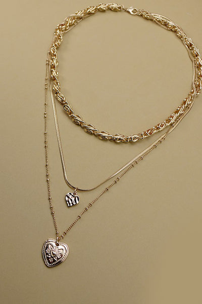 DOUBLE HEART CHARM LAYER NECKLACE | 25N556