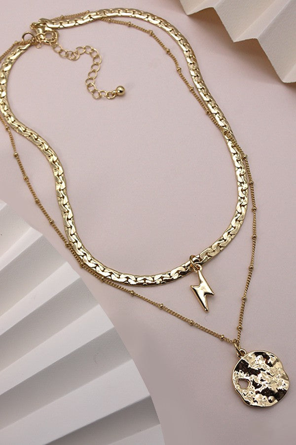 LIGHTNING  COIN CHARM LAYER NECKLACE | 25N561