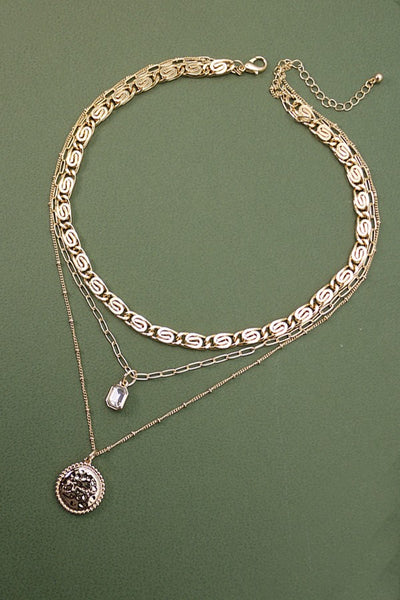 RHINESTONE CHARM COIN  MULTI LAYER NECKLACE | 25N568