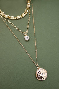 RHINESTONE CHARM COIN  MULTI LAYER NECKLACE | 25N568