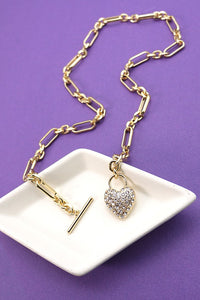 HANDMADE LINK CHAIN RHINESTONE HEART NECKLACE | 71N09155