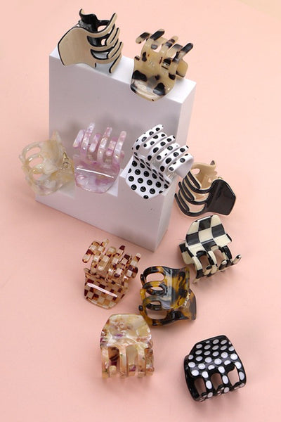 CELLULOSE SOLID TORT CHECKER HAIR CLAW CLIPS | 40H538