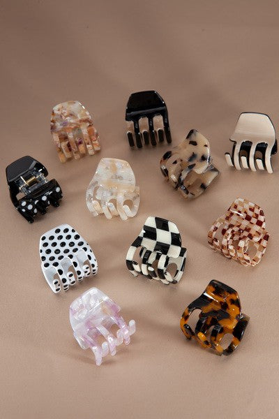 CELLULOSE SOLID TORT CHECKER HAIR CLAW CLIPS | 40H538