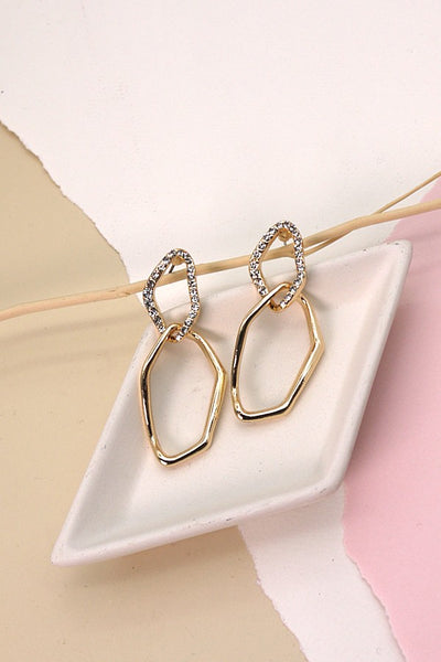 RHINESTONE OFF SHAPE LINK EARRINGS | 31E23203