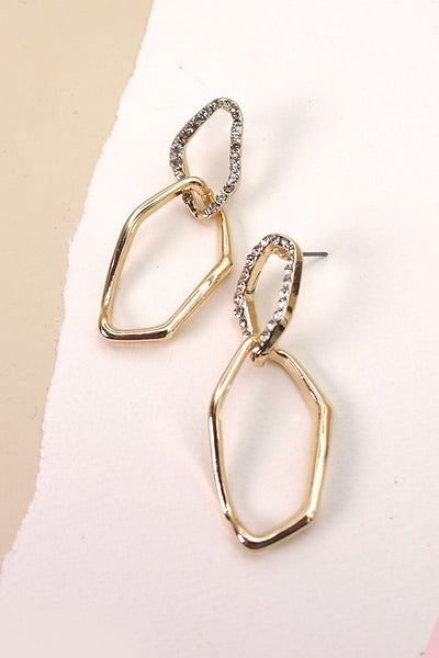 RHINESTONE OFF SHAPE LINK EARRINGS | 31E23203