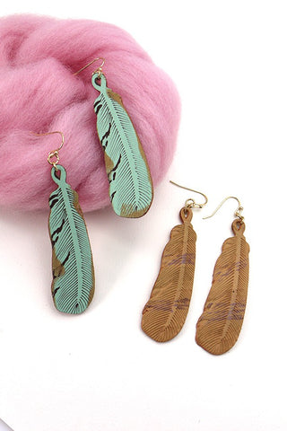 BOHO GENUINE LEATHER FEATHER DROP EARRINGS | 52E2110913