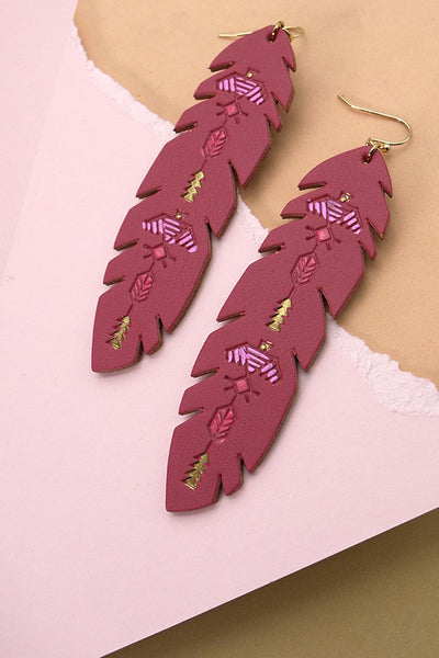 BOHO GENUINE LEATHER TRIBAL DROP EARRINGS | 52E2110912