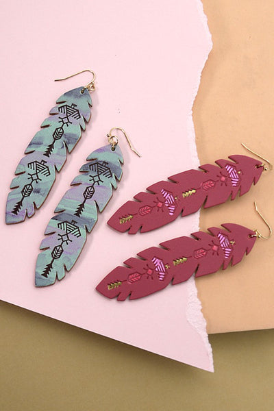 BOHO GENUINE LEATHER TRIBAL DROP EARRINGS | 52E2110912